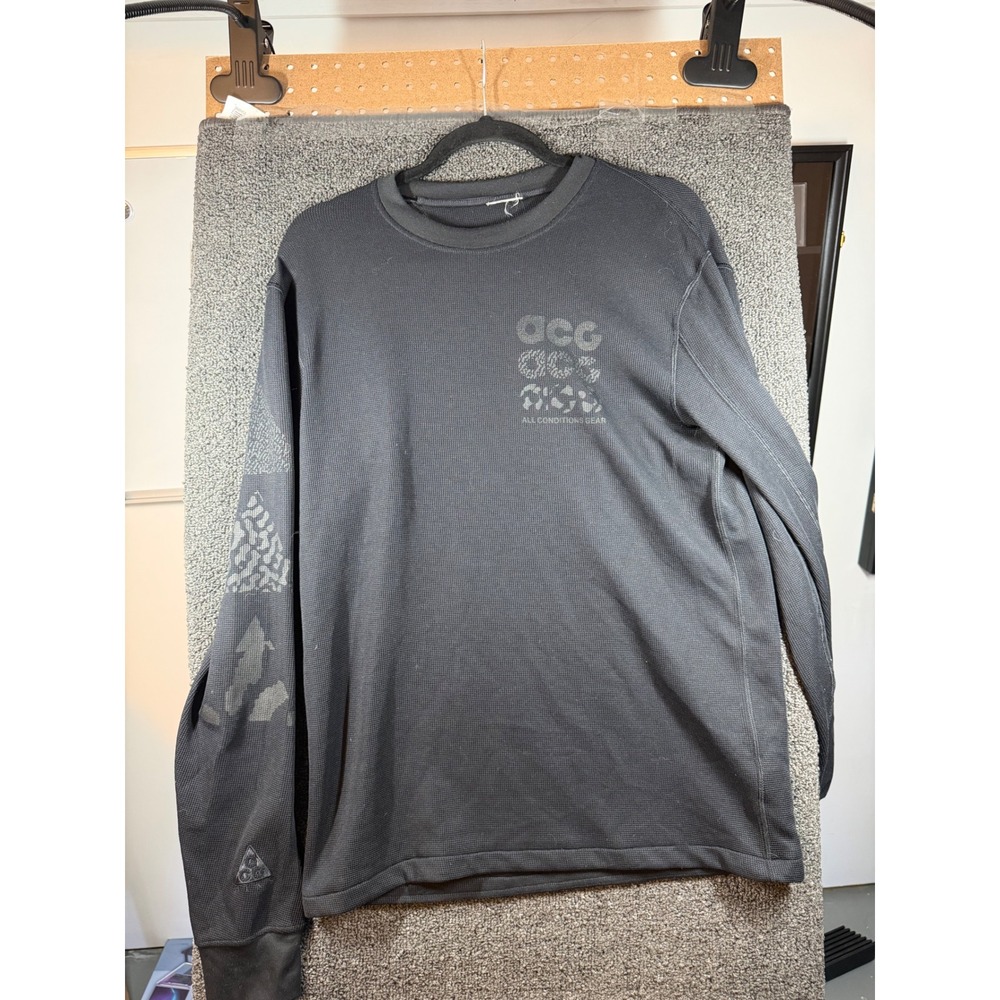 Nike ACG Thermal Shirt Mens M Black All Conditions Gear Long Sleeve Waffle Knit